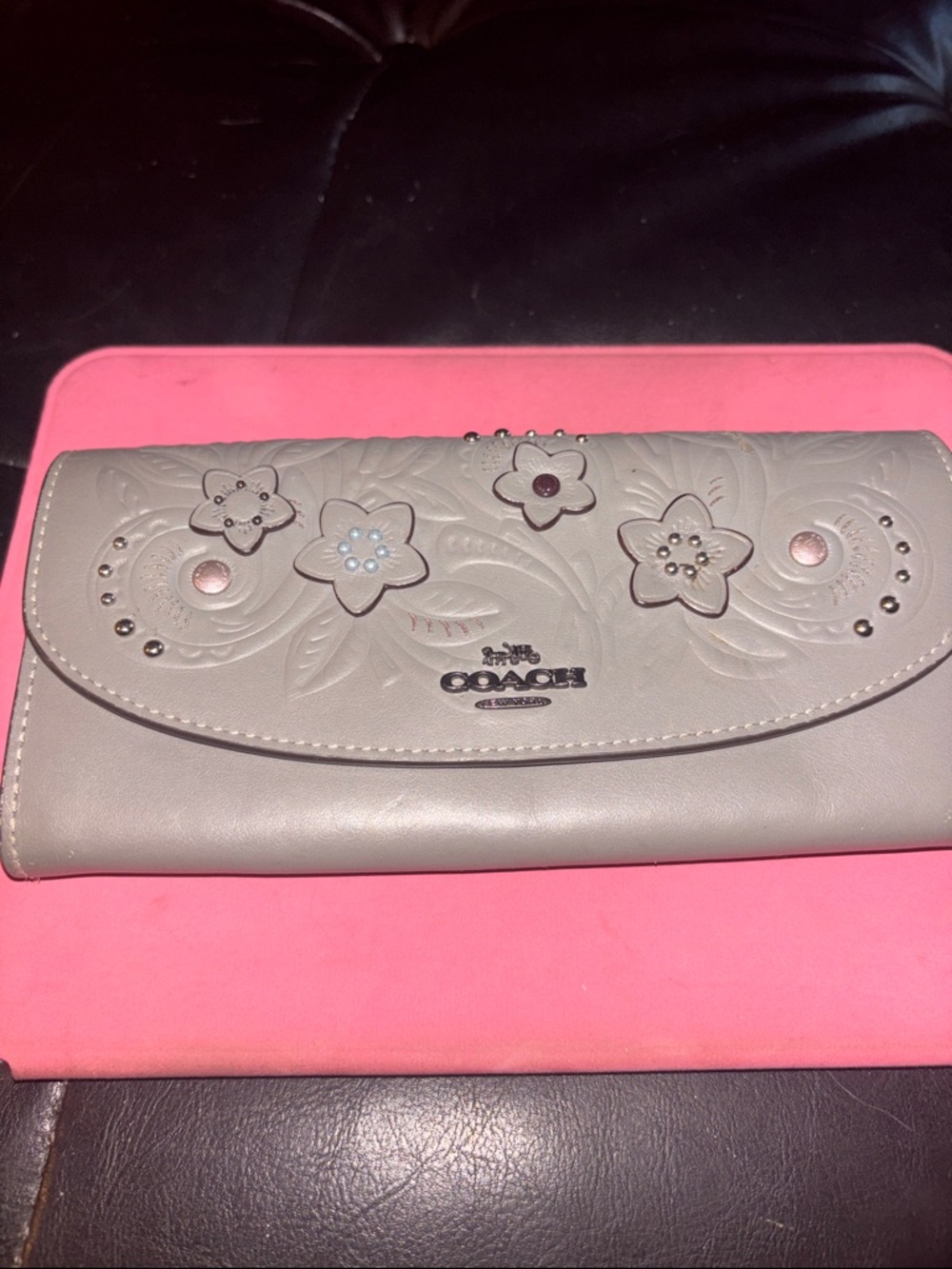 Coach Floral Embossed Leather Wallet - Cream